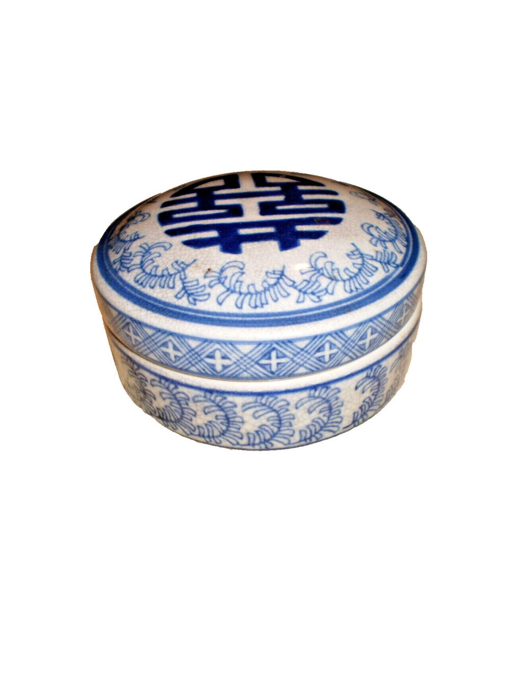 Chinese Blue & White Porcelain Double Happiness Decorative Trinket Box